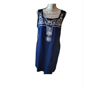 NWT Escapada Embroidered Shift Dress Navy Cream Size L